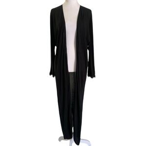 Hanro of Switzerland Black XS Lightweight Lace Satin Trim Open Front Cover Up